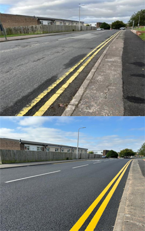 Skomer Road resurfacing before and after